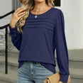 thumbnail image 5 of ATOYSOY Long Sleeve Tees Loose Shirts for Women Outwear Fall Trendy Round Neck Pleated Pullovers Casual Cotton Linen Solid Color Tops Dressy Tunic Blue L, 5 of 8