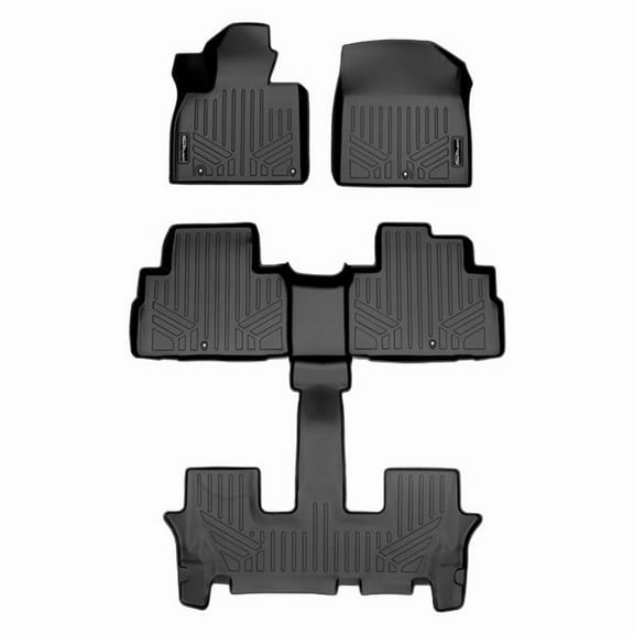 Smartliner SA0417-B0447 All Weather Custom Fit 3 Row Floor Mat Liner Set with 2nd Bucket Seats Without Center Console for 2020-2022 Kia Telluride, Black