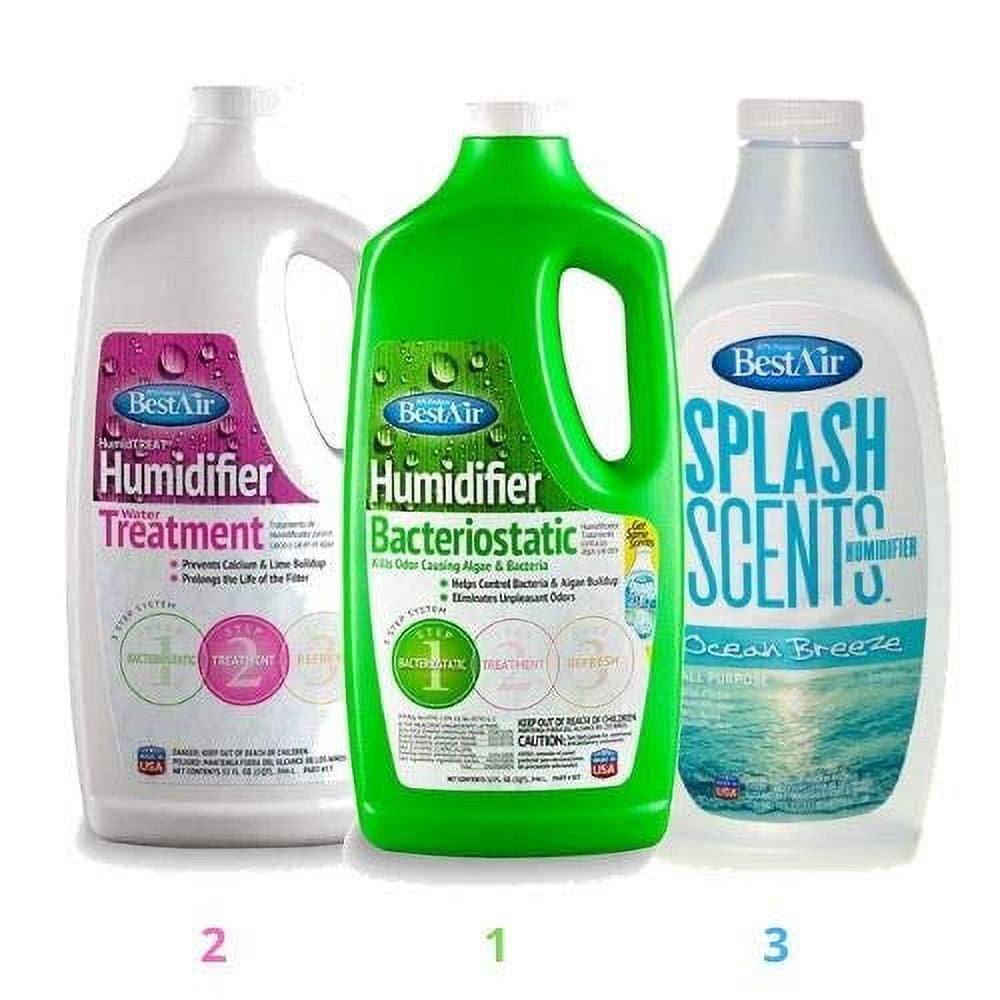 BestAir Humidifier Bacteriostatic 3BT 32 Oz, WaterTreatment 1T 32 Oz, and Ocean Breeze Splash Scent 16 Oz Kit