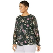 Vince Camuto Women's Floral Batwing Sleeve Blouse Green Size 3X