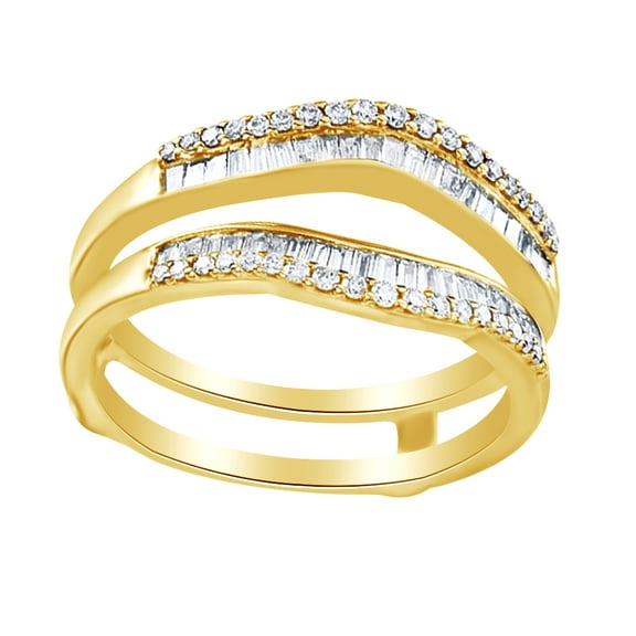 Round & Baguette Cut White Natural Diamond Enhancer Ring Guard In 14K Solid Yellow Gold (0.5 Ct)