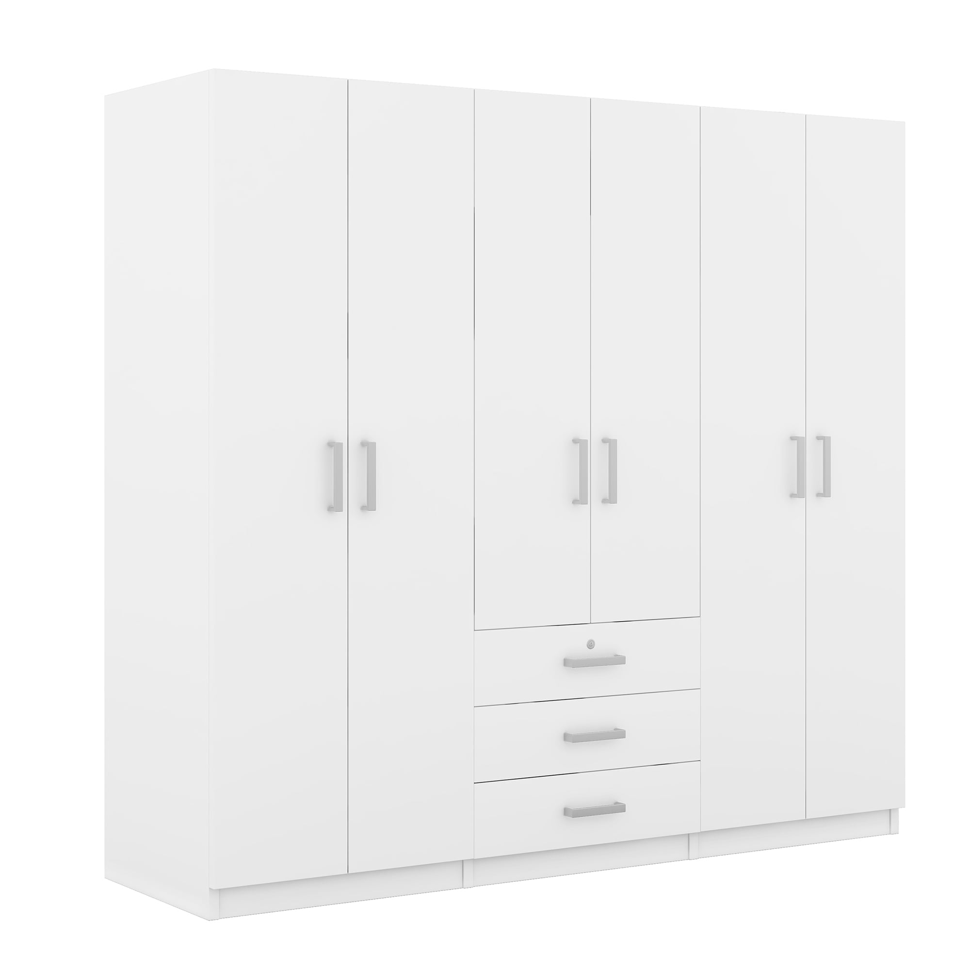 Modern Wardrobe Closet,Wooden Wardrobe Storage with 6-Doors & 2 Drawers for Bedroom,White