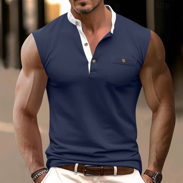 Weiqiqre Men Tank Tops Classic Button Basic Sleeveless Shirt Solid Color Cotton Tees Golf Stylish Tops
