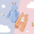 thumbnail image 2 of Nwiuh Infant Baby Boy Girl Easter Rabbit Jumpsuit Sleeveless Straps Romper Bib Pants One Piece Overalls Plaid Outfit (White, 6-9 Months), 2 of 9