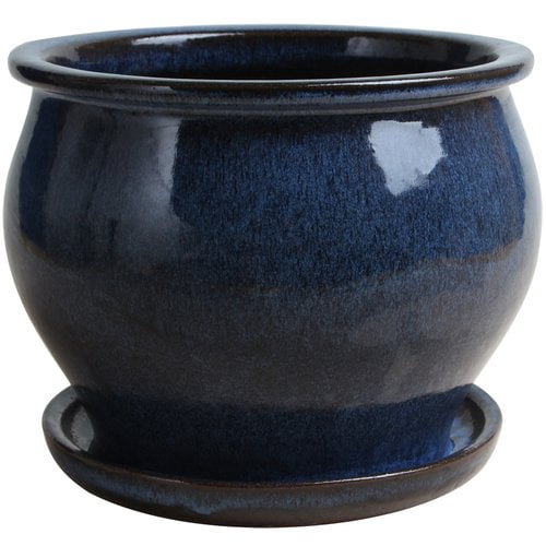 2 Pack Lee'S Pottery Db10021-08D Solid Studio Blue Glazed Planter 8" Ceramic Pot by Lee's Pottery