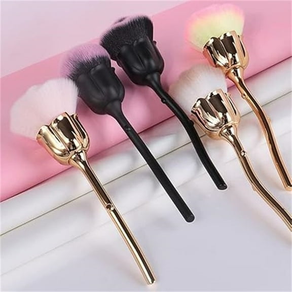 3Pcs Mixed Color Makeup Brush Set for Women Elegant Rose Flower Shape Smudge Brush