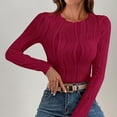 thumbnail image 2 of Abtuhar Knit Shirts for Women Fall Long Sleeve Solid Round Neck Textured Stretch Slim Straight Hem Soft Womens Tops, 2 of 5