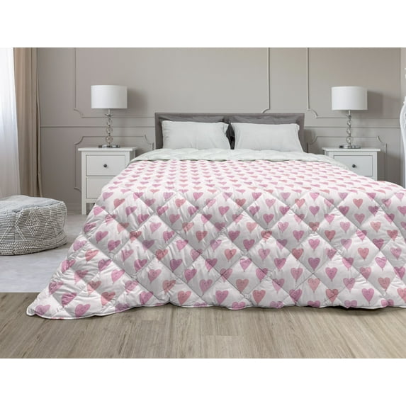 Abstract Down Alternative Comforter, Hipster Style Quirky Diamond Shapes Symmetric Textured Urban Modern, Microfiber Quilt for All Season, 5 Sizes, Salmon Rose Night Blue, by Ambesonne