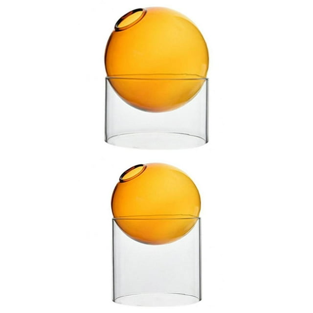 GUOOL 2Pieces Glass Vase Desktop Colorful Flower Vase Hydroponics Plant Decoration Orange