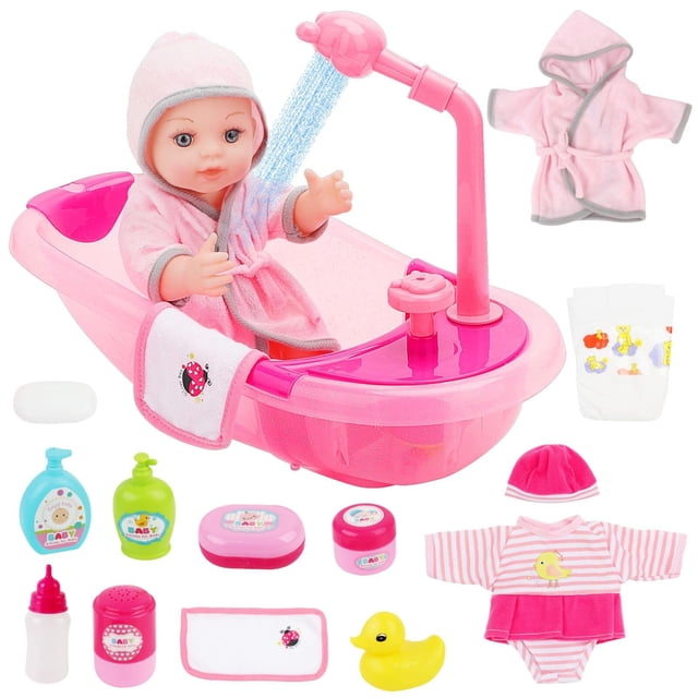 Set para muñecas DeaO con bañera y aerosol de ducha desmontable