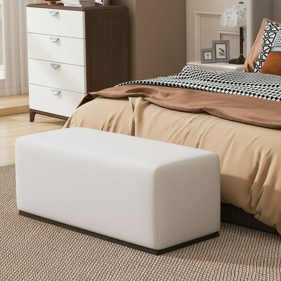 Christopher Knight Home 47.75" Rectangle Ottoman Bench, Boucle Upholstered Footstool, White