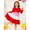 thumbnail image 3 of HILEELANG Girls Christmas Dress Long Sleeve Red Pink Tiered Party Outfit with Heart Bow Cotton Holiday Valentine’s Day Dress for Toddler Kids 2T, 3 of 7