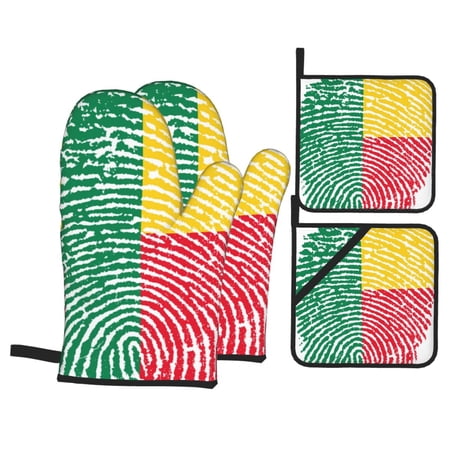 Benin Flag Oven Mitts And Pot Holders Sets Baking Sets For Kitchen Bbq Gloves Heat Resistant Cooking Fingerprint Country Pride Identity 4 Pcs