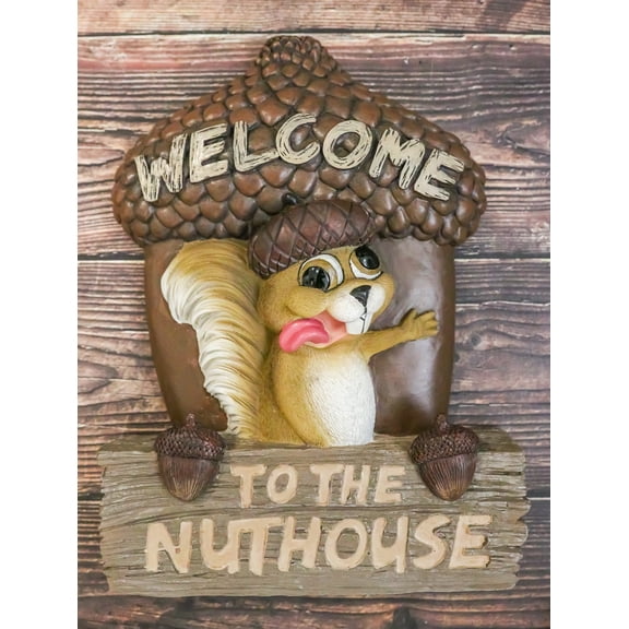 Rustic Welcome To The Nut House Funny Family Squirrel And Acorn Wall Decor Sign
