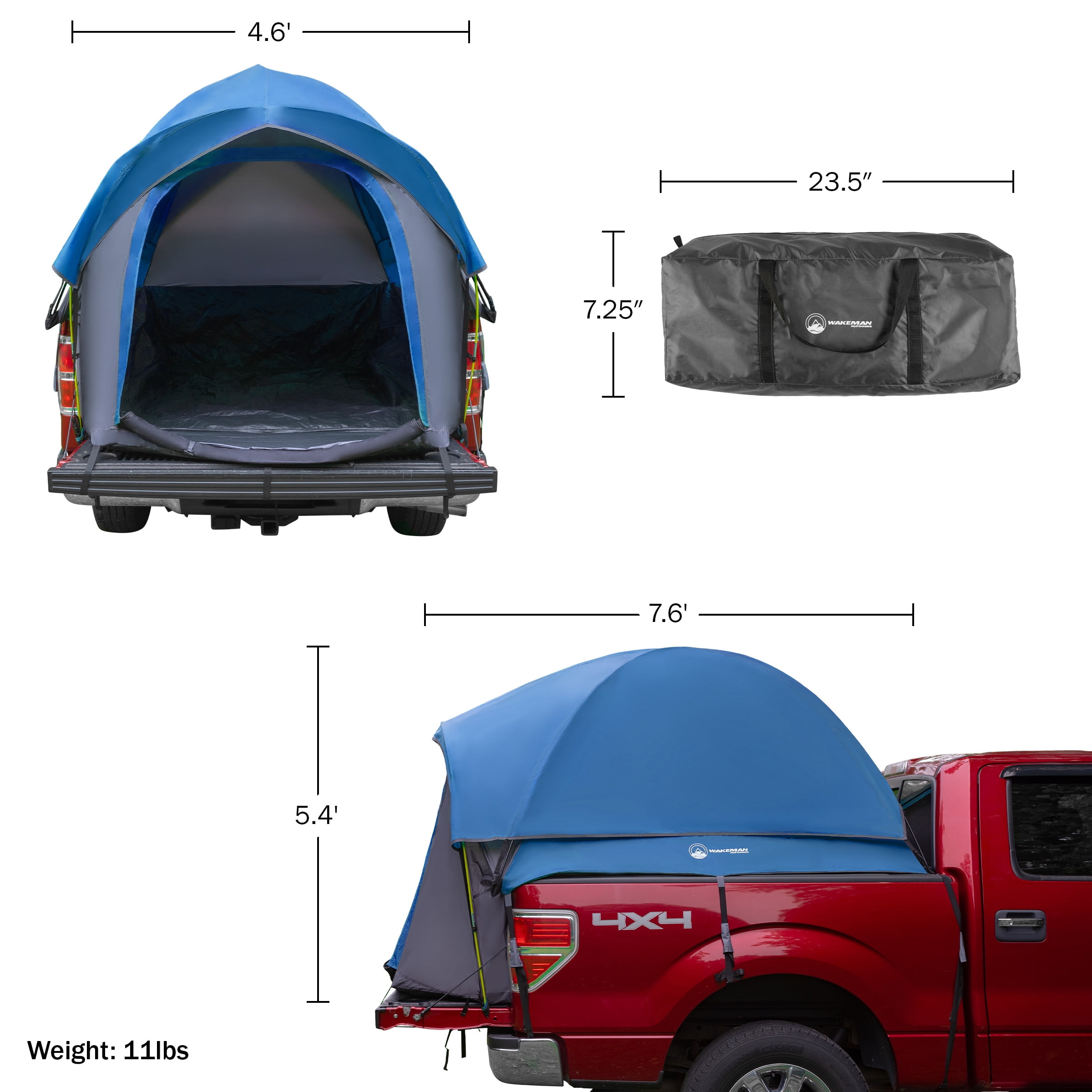 Wakeman Outdoors Water-Resistant Truck Bed Camping Tent for 5.5-6 Ft, 2-Person, Blue