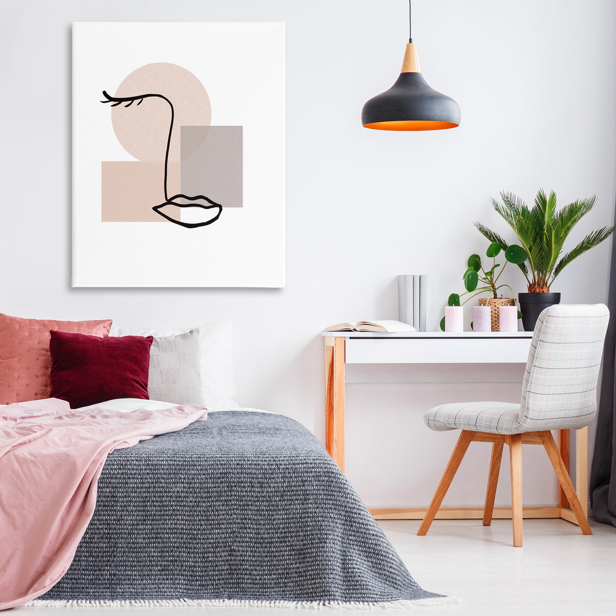 Stupell Industries Minimal Face Portrait Abstract Painting Gallery Wrapped Canvas Art Print Wall Art, 36 x 48
