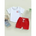 thumbnail image 2 of Independence Day Girls Boys Clothes Suits 0 6 12 18 24 Months 2T 3T Letter Print Crew Neck Short Sleeve T-Shirts and Solid Color Shorts 2Pcs Set, 2 of 8