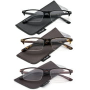 3 Packs Bifocal Lens Fashion Half Frame Rimless Reading Glasses for Men for Women, Reading Glasses + 1.75