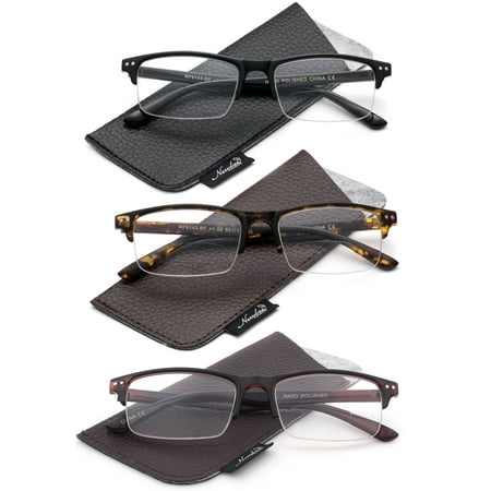 3 Packs Bifocal Lens Fashion Half Frame Rimless Reading Glasses for Men for Women, Reading Glasses + 2.00