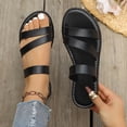 thumbnail image 5 of Narveanno Women's Cross Strappy Leather Flats Sandal Cute Dressy Toe Ring Open Toe Slip on Slide Sandals Black 5.5, 5 of 7