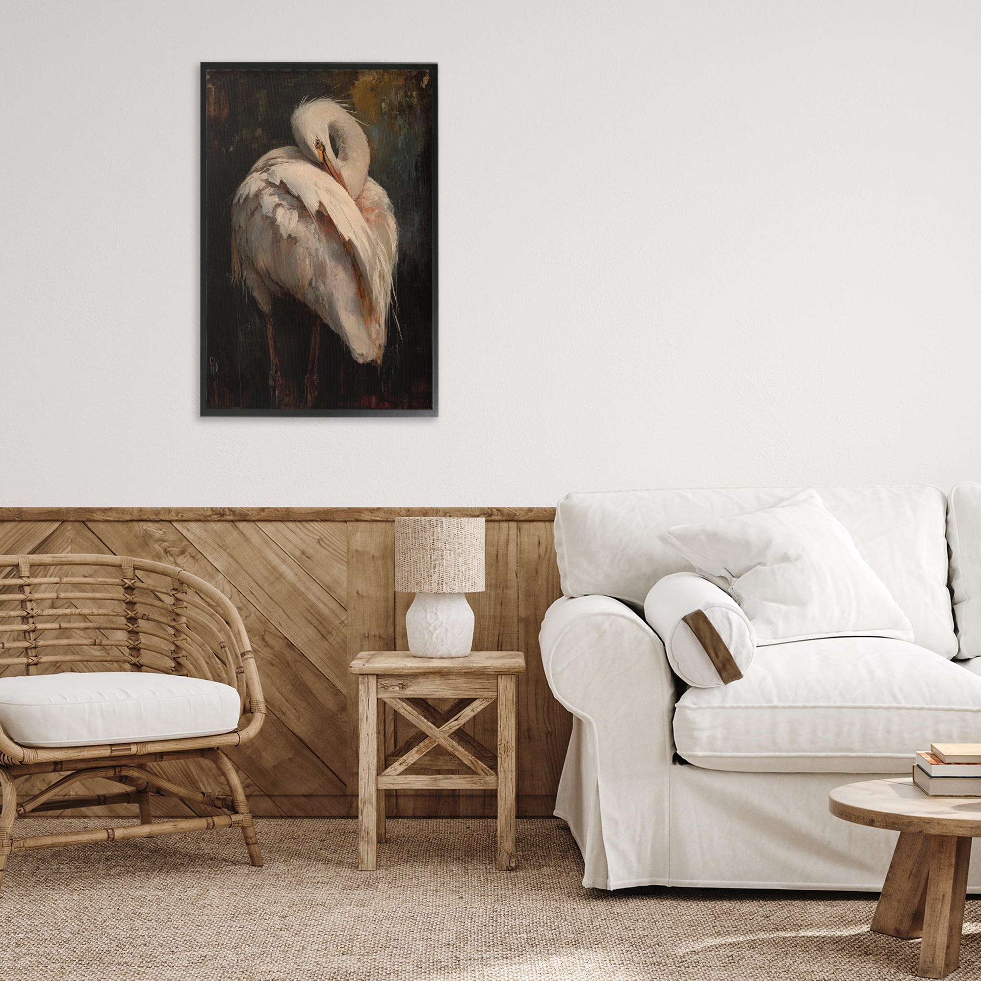 Stupell Industries Sleeping Egret in Golden Light Black Framed Giclee Art, design by Petal Prints Design
