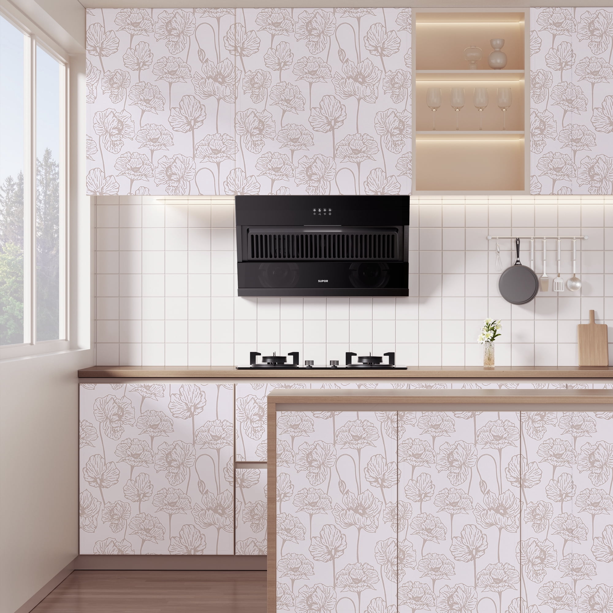 (3 pack) Abyssaly Wallpaper Peel and Stick Floral Removable Self-adhesive Wallpaper 17.5"×118"