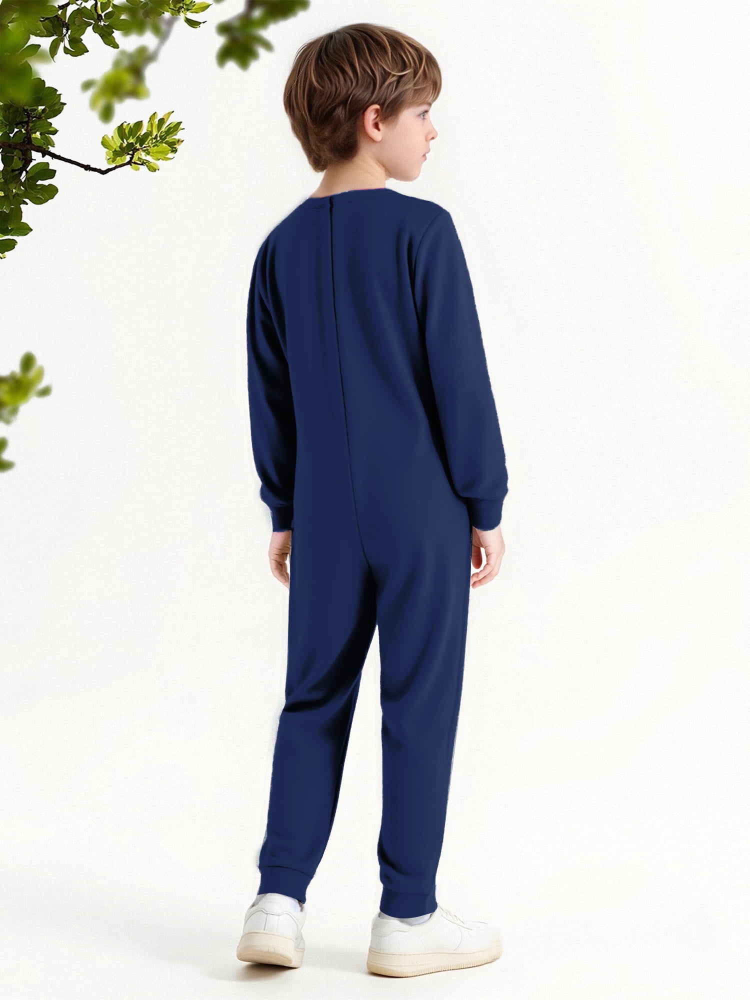 inlzdz Special Needs Adaptive Clothing for Children Cotton Long Sleeve Anti-strip Jumpsuit Onesie Dark Blue 10
