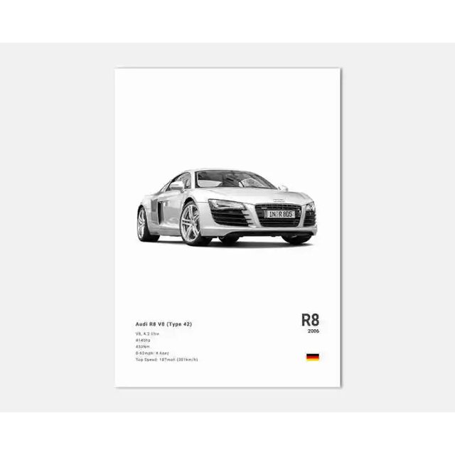 Pop-póster de fotografía de coche alemán Rs3, Estética de lujo R8 C8 Supercar GTR SUV, lienzo impreso, arte de pared, decoración de la habitación del conductor del hogar