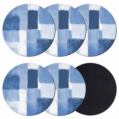 Blue Geometric Coasters Set of 6 Absorbent Coasters for Drinks Watercolor Ombre Modern Abstract Art Coaster for Desk Coffee Table Protection Home Decor House Warming Gifts 4
