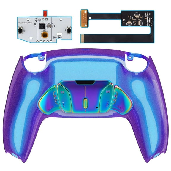 eXtremeRate Rainbow Aura Blue Purple Real Metal Buttons Kit Upgrade Board & Back Shell & Buttons Set for ps5 Controller BDM-030/040