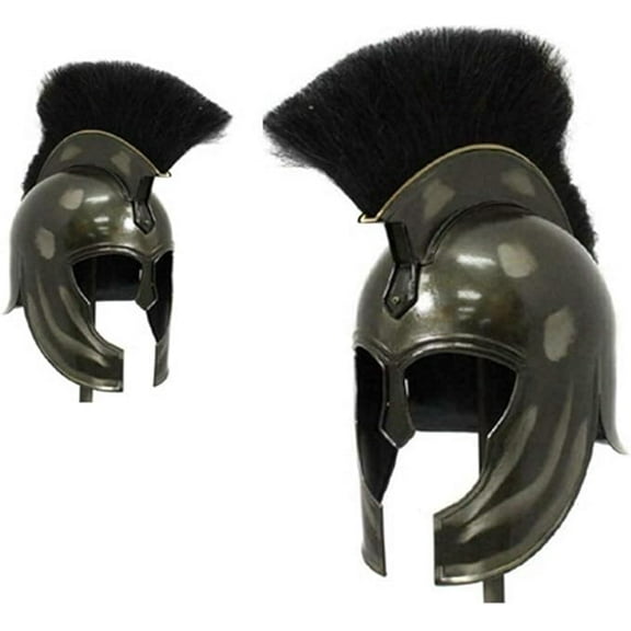 Medieval Armor Replica Trojan War Helmet Black Plume Dark Grey Rustic Vintage Home Decor Gifts