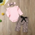 thumbnail image 1 of Newborn Baby Girls Clothes Set Pink Long Sleeve Ruffles Tops T-shirt+Leopard Prinetd Pants Headband Outfits Baby Girls Fall Set, 1 of 5
