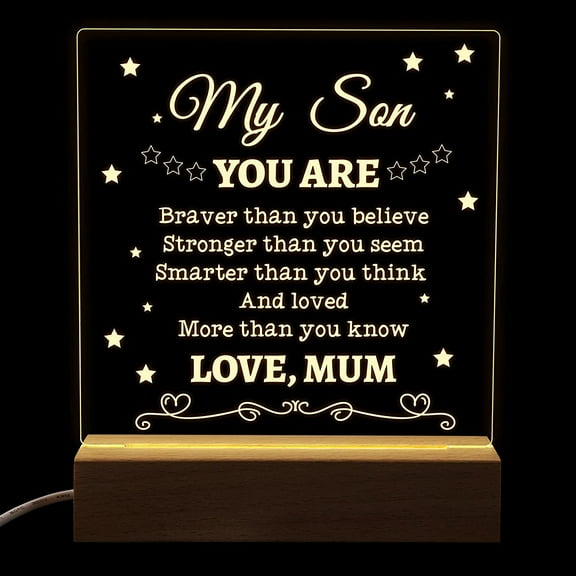 Kid LED Lights Gift from Mother to Daughter/Son, You are Braver Than You Believe Acrylic LED Lamp USB Light to My Daughter My Son from Mother, Kids Christmas Birthday Gift (to My Son2)