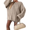 thumbnail image 3 of Cable Knit Oversized Sweaters Womens Cozy Pullover Sweater Fall Winter Clothes Camel Color S, 3 of 6