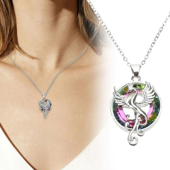 AOOOWER Dainty Colorful Phoenix Bird Necklaces for Women Crystal Mythological Phoenix Pendant Necklace Engagement Jewelry Gifts