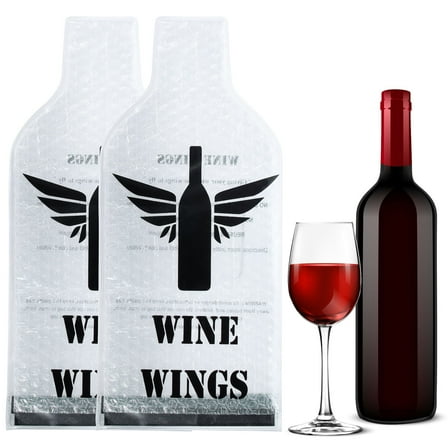 Uxcell 2Pcs Wine Bottle Travel Protector Bags, Wine Bags with Wing Motif for Travel Transport Drop and Spill Resistant Reusable Wine Bottle Protector(White)