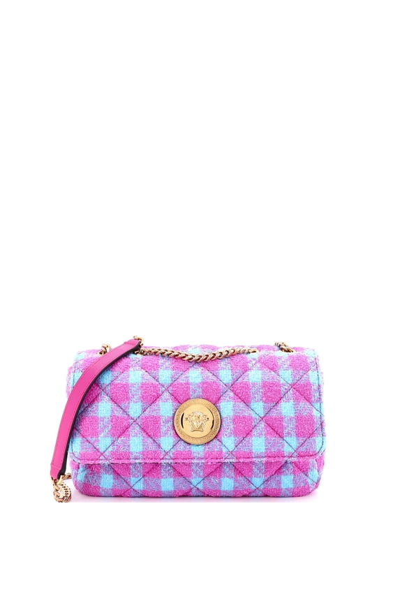 Pre-Owned Medusa Icon Chain Flap Bag Quilted Tweed East West By Rebag