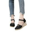 thumbnail image 5 of Nrmvnmi Women's Wedge Shoes Closed Toe Summer Plus Size Clasp Solid Color Straw Woven Linen Wedge Sandals Black Mothers Day Gifts, 5 of 9