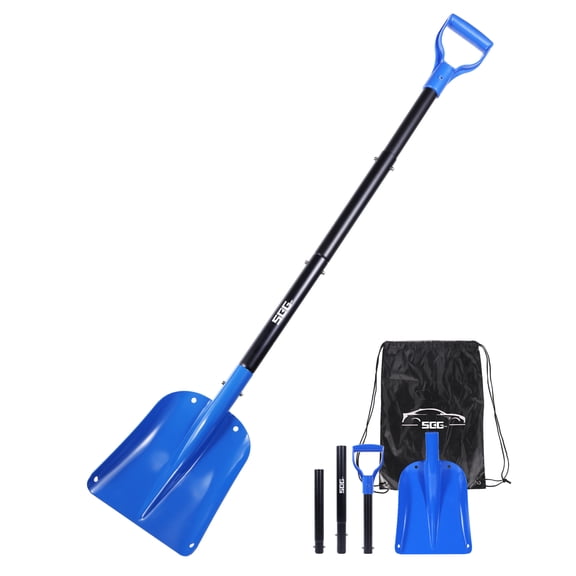 SEG Direct 47" Snow Shovel Collapsible, Emergency Shovel for Car Snowmobile, Compact Aluminum Shovel Spade for Winter, Lightweight Portable Scoop for Driveway Camping Garden with Carrying Bag, Blue