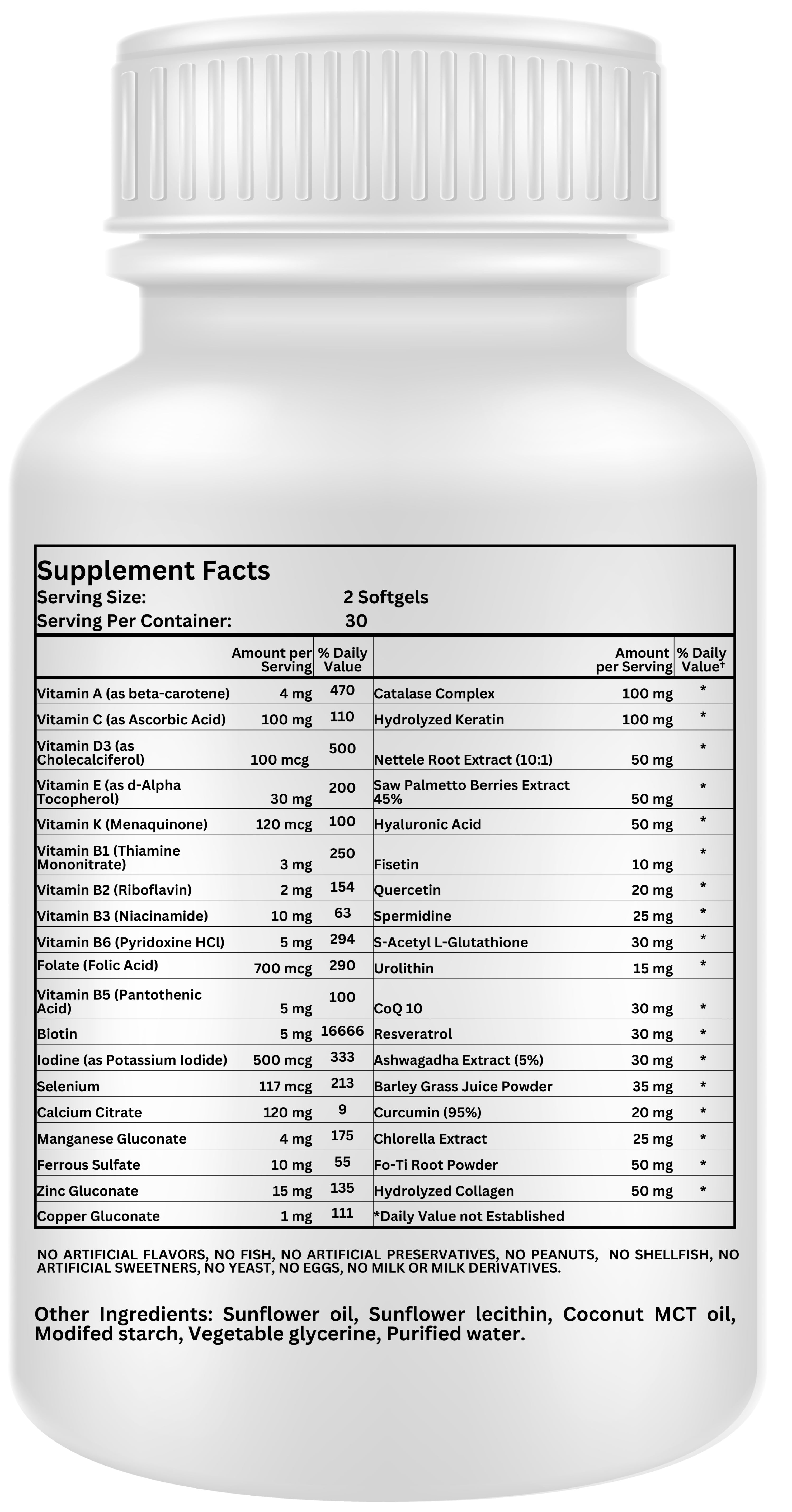 Nikoni Hair ReGROW Women's Liposomal Formula, Biotin, Keratin, Saw Palmetto and Botanical Essentials, Vegan, Gluten-Free, 60 Softgels