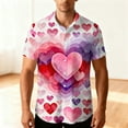 thumbnail image 4 of Men's Valentine's Day T-Shirt Hear Printed Summer Beach Casual Short Sleeve Button Down Lapel Shirts,Valentine's Day Gift for Him Pink, 4 of 6