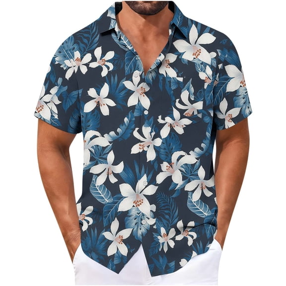 Zylanna Men's Hawaiian Shirts, Short Sleeve Tropical Floral Print Button Down Casual Summer Beach Shirt for Vacation Multicolor