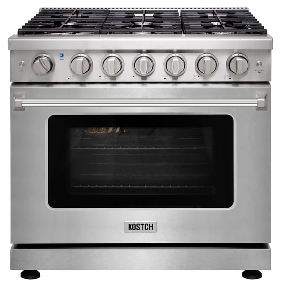KOSTCH 36in Freestanding Natural Gas Range in Stainless Steel with 6 Sealed Burners and 6.0 Cu.ft. Oven, 110V