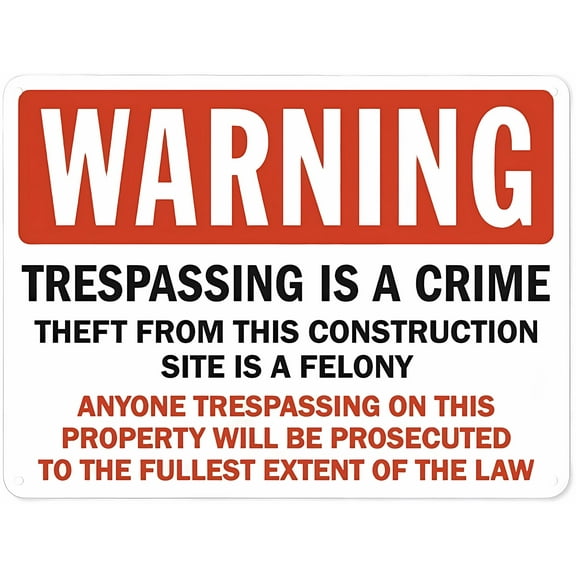 Warning Notice Traffic Sign No Trespassing Theft from Construction Site is Felony - 12×8 Inches, Aluminum Safety Tin Road, Construction Site Security Decor