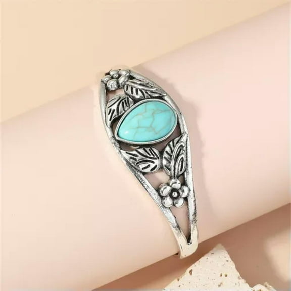 QQTDFG Women 925 Silver Tibetan Turquoise Open Bangle Cuff Bracelet Wedding Jewelry-#9