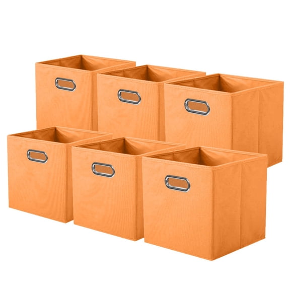 PinkSheep Collapsible Fabric Cube Storage Bins, 11" Storage Cubes Basket Organizer Bins with Handles for Closet, Orange, 6 Pack