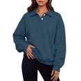 thumbnail image 2 of Women's Loose Casual Sweatshirts,2‑Button Collar Long Sleeve Solid Pullover Tops,Weekend Outing, 2 of 6