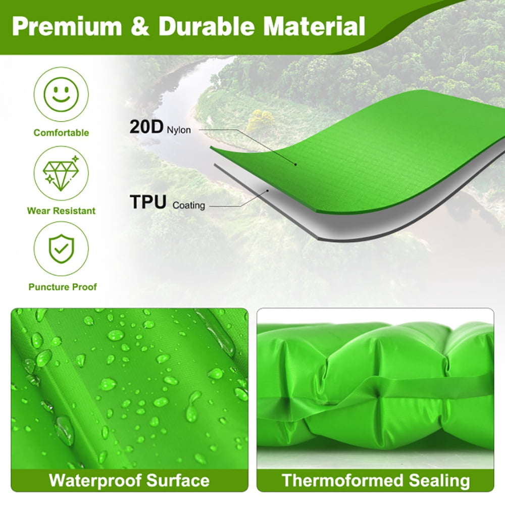 Resenkos 3 Inch Thick Inflatable Waterproof Camping Sleeping Pad-Green, Camping Mattress, Portable Roll Up Bed, Inflatable Outdoor Mat for Rooftop Tent Car Truck Van, 4 Season