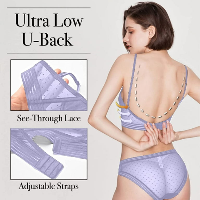 Starry Bra - Low Back Wireless Lifting Lace Bra, U Shaped Bra Push Up  Backless Bra Deep V Invisible Low Back Bra