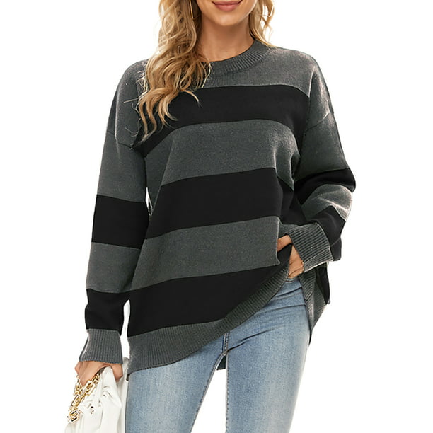 Fantaslook Striped Sweaters for Women Crewneck Oversized Pullover Knit ...